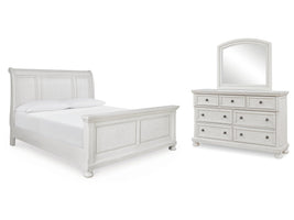Robbinsdale Antique White King Sleigh Bedroom Set with Dresser and Mirror