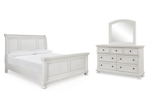 Robbinsdale Antique White King Sleigh Bedroom Set with Dresser and Mirror