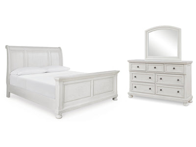 Robbinsdale Antique White King Sleigh Bedroom Set with Dresser and Mirror