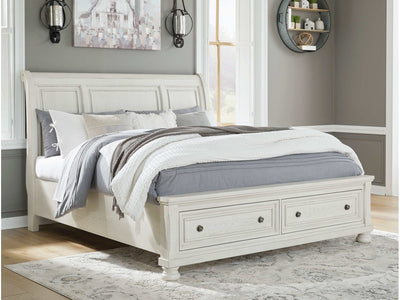 Robbinsdale Antique White King Sleigh Storage Bed