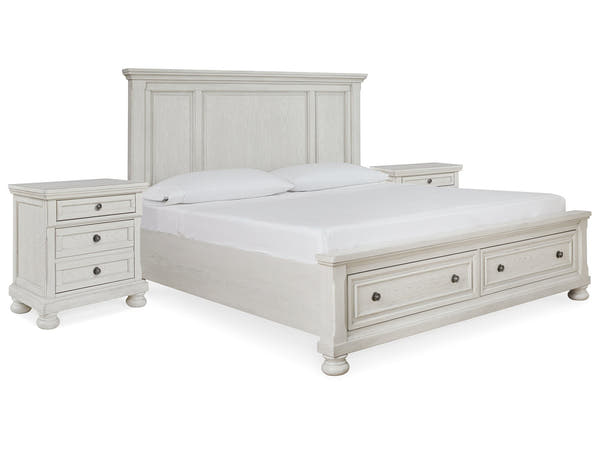 Robbinsdale Antique White King Storage Bedroom Set with 2 Nightstands