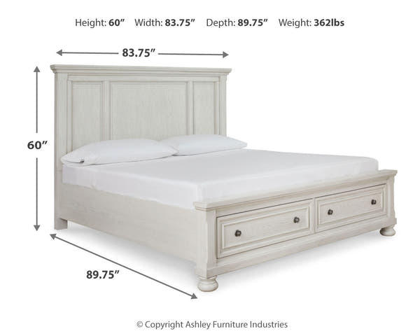 Robbinsdale Antique White King Storage Bedroom Set with 2 Nightstands