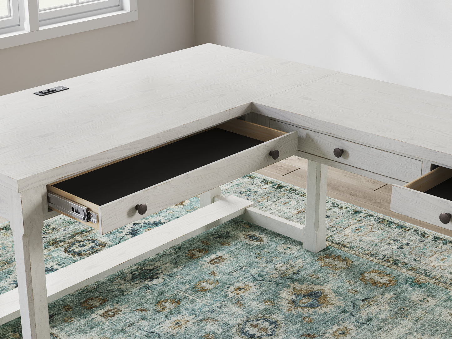 Robbinsdale Antique White L-Shaped Home Office Desk