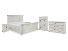 Robbinsdale Antique White Queen Panel Bed & Dresser & Chest & 2 Nightstands