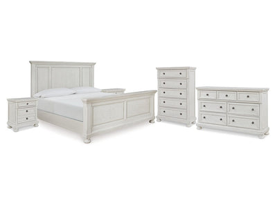 Robbinsdale Antique White Queen Panel Bed & Dresser & Chest & 2 Nightstands