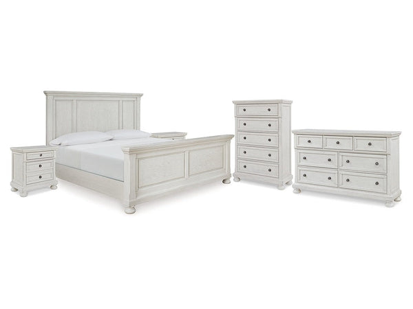 Robbinsdale Antique White Queen Panel Bed & Dresser & Chest & 2 Nightstands