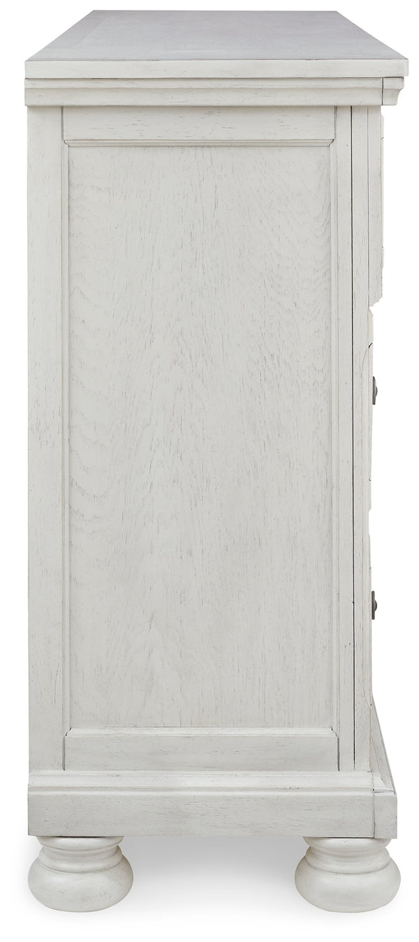 Robbinsdale Antique White Queen Panel Bed & Dresser & Chest & 2 Nightstands