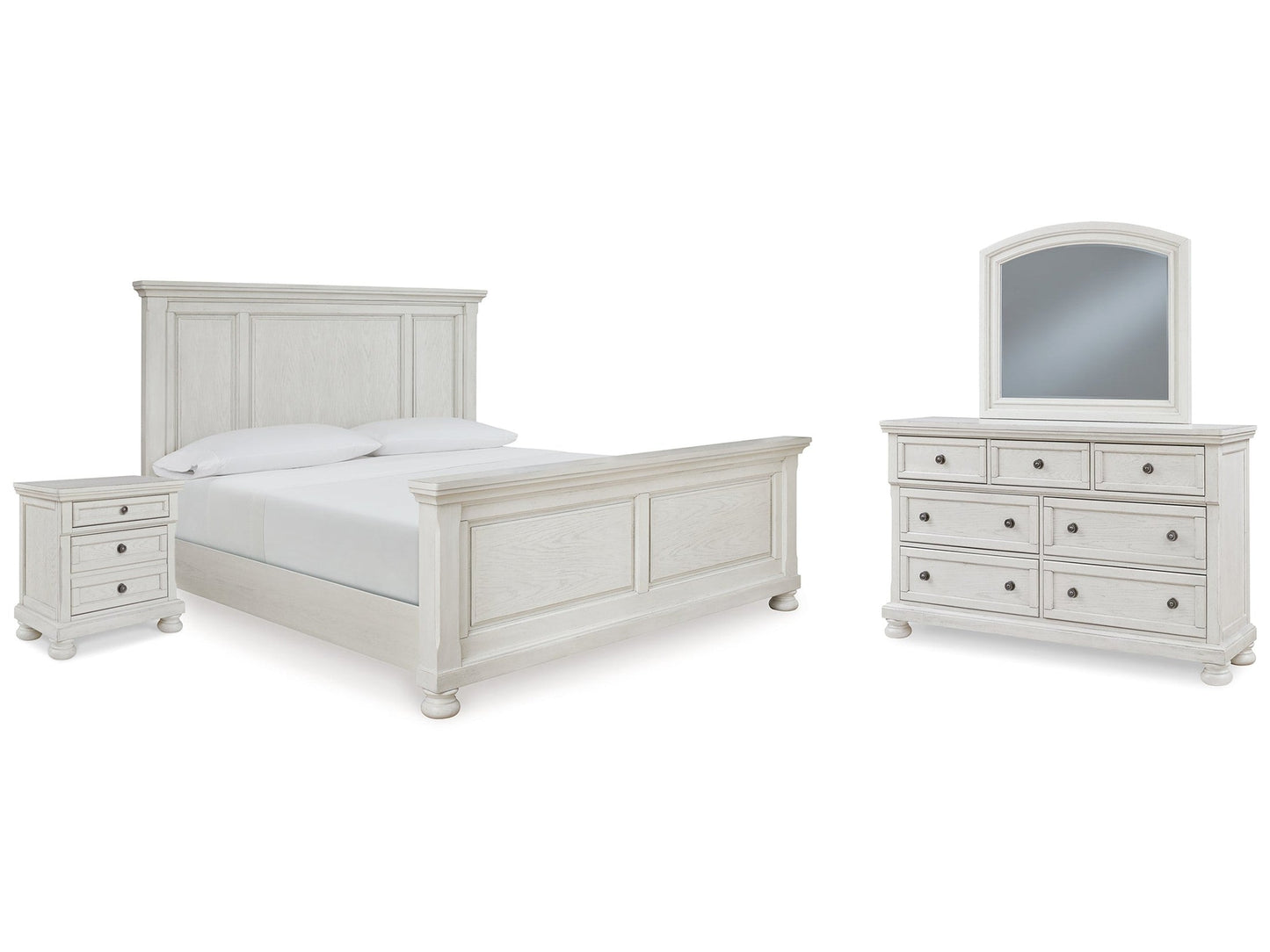 Robbinsdale Antique White Queen Panel Bedroom Set with Dresser, Mirror and Nightstand