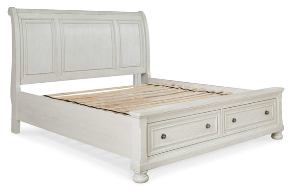 Robbinsdale Antique White Queen Sleigh Storage Bed