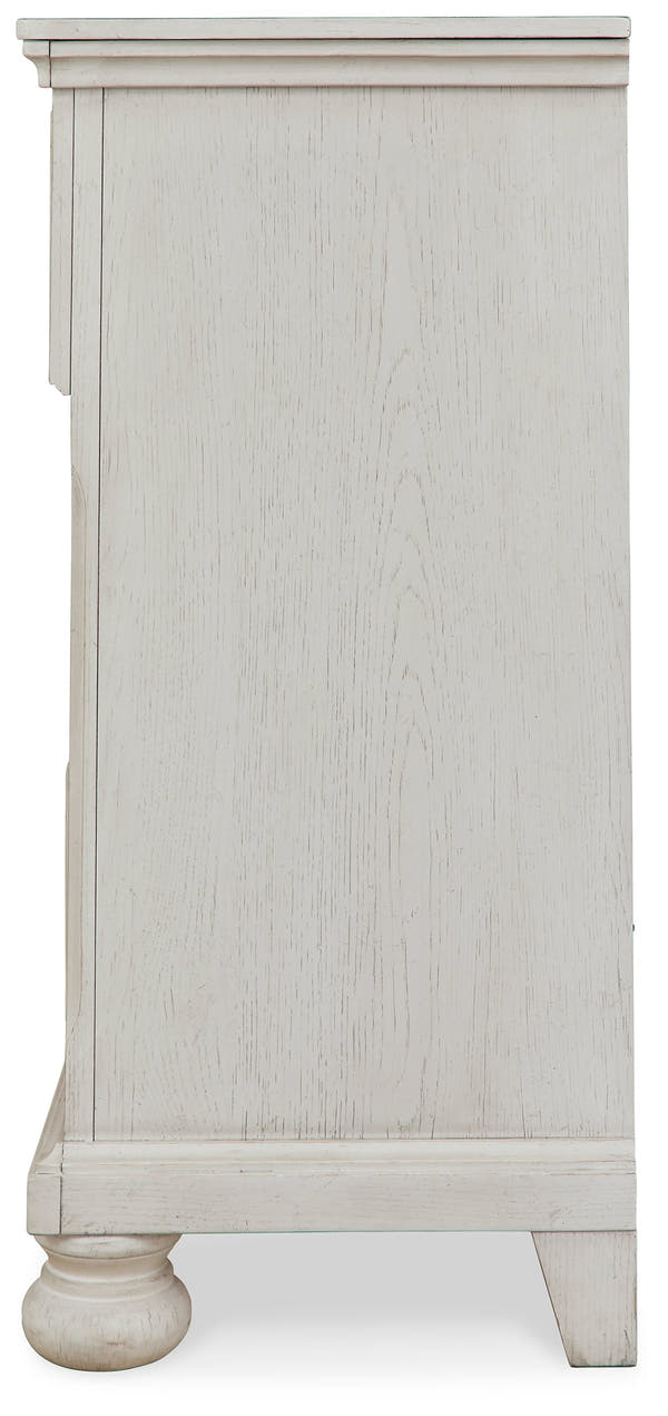 Robbinsdale Antique White Twin Sleigh Storage Bed, Dresser and Nightstand