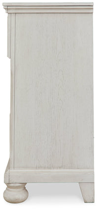 Robbinsdale Antique White Twin Sleigh Storage Bed, Dresser and Nightstand