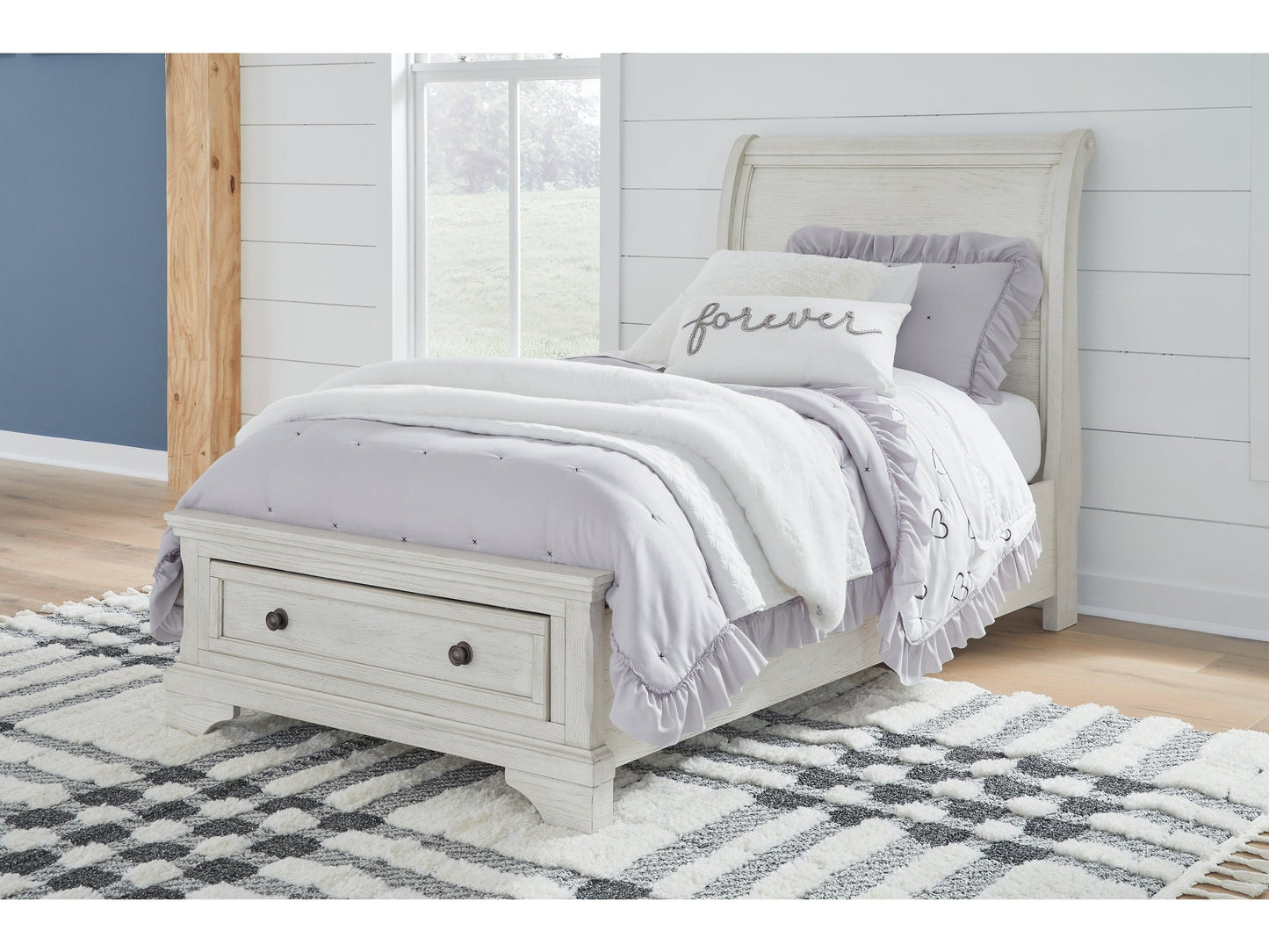Robbinsdale Antique White Twin Sleigh Storage Youth Bed