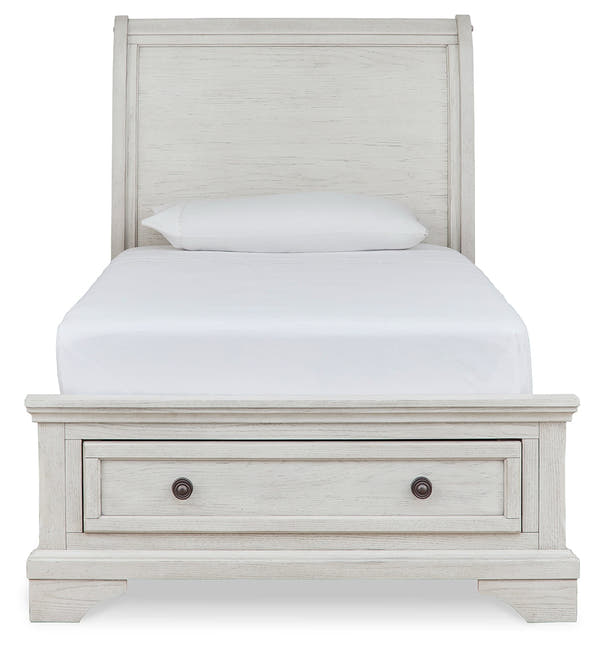 Robbinsdale Antique White Twin Storage Bedroom Set with Dresser, Mirror and Nightstand