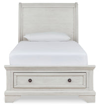 Robbinsdale Antique White Twin Storage Bedroom Set with Dresser, Mirror and Nightstand