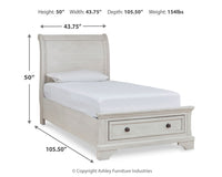 Robbinsdale Antique White Twin Storage Bedroom Set with Dresser, Mirror and Nightstand