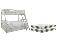 Robbinsdale Antique White Twin over Full Bunk Bed with Storage and Mattresses