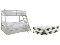 Robbinsdale Antique White Twin over Full Bunk Bed and Mattresses