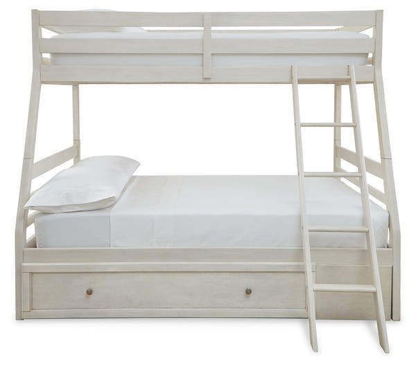Robbinsdale Antique White Twin over Full Bunk Bed and Mattresses