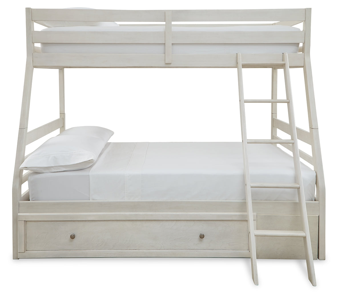 Robbinsdale Antique White Twin over Full Bunk Bed and Mattresses