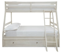 Robbinsdale Antique White Twin over Full Bunk Bed and Mattresses