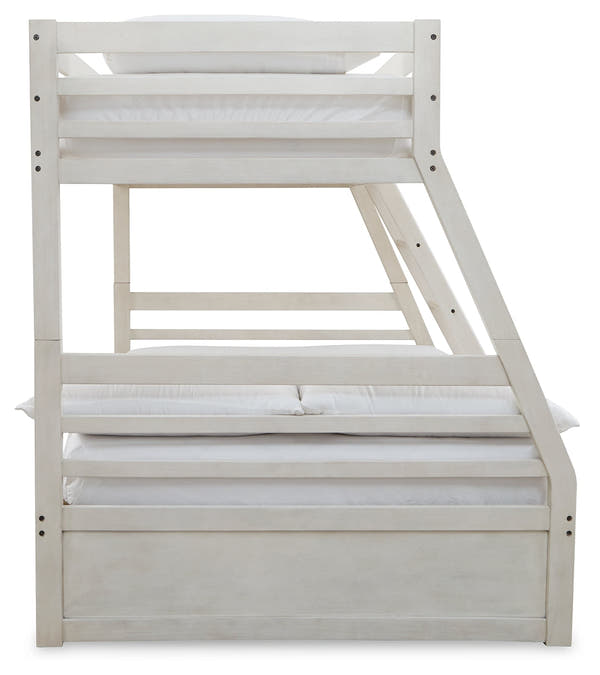 Robbinsdale Antique White Twin over Full Bunk Bed and Mattresses