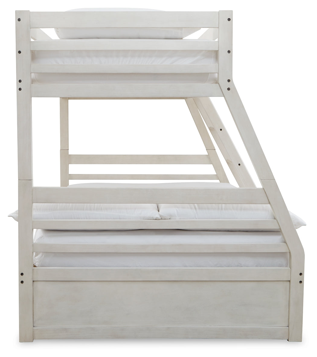 Robbinsdale Antique White Twin over Full Bunk Bed and Mattresses