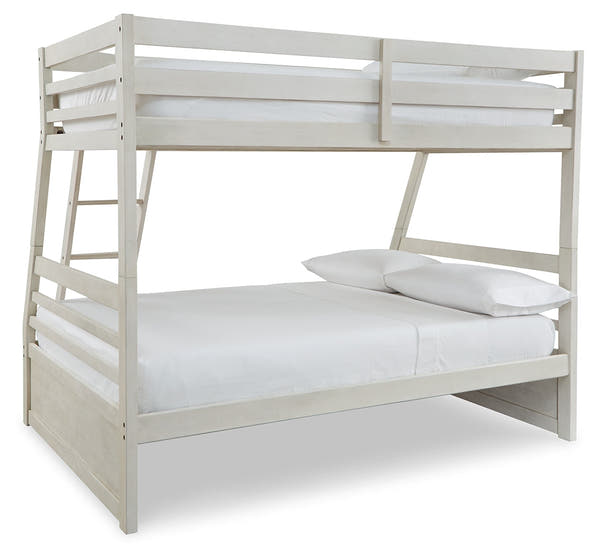 Robbinsdale Antique White Twin over Full Bunk Bed and Mattresses