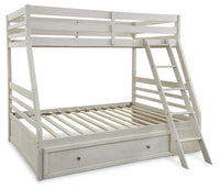 Robbinsdale Antique White Twin over Full Bunk Bed with Storage and Mattresses