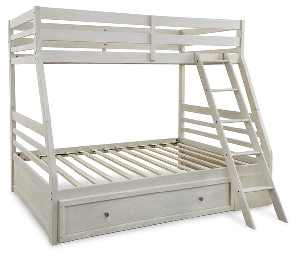 Robbinsdale Antique White Twin over Full Bunk Bed and Mattresses
