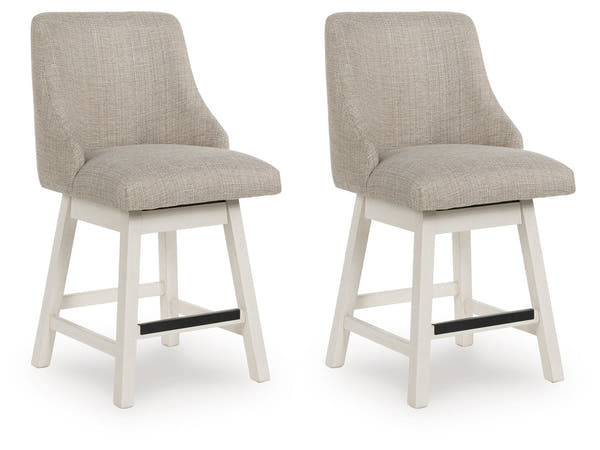 Robbinsdale Antique White Upholstered Swivel Barstool (Set of 2)