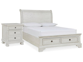 Robbinsdale Antique White Full Sleigh Storage Bedroom Set with Nightstand