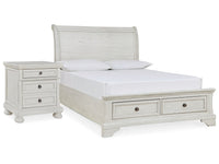 Robbinsdale Antique White Full Sleigh Storage Bedroom Set with Nightstand