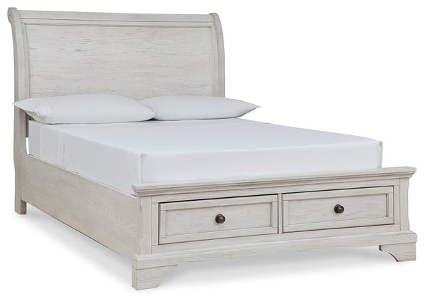 Robbinsdale Antique White Full Sleigh Storage Bedroom Set with Nightstand