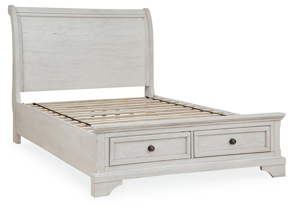 Robbinsdale Antique White Full Sleigh Storage Bedroom Set with Nightstand