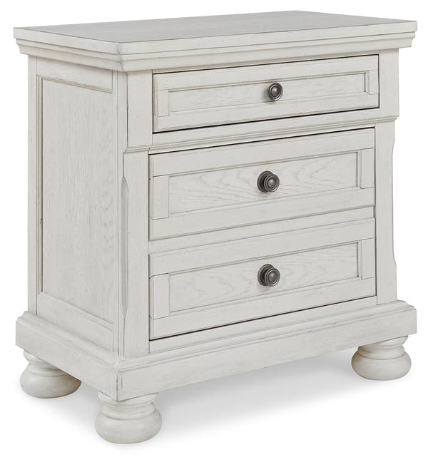 Robbinsdale Antique White Full Sleigh Storage Bedroom Set with Nightstand