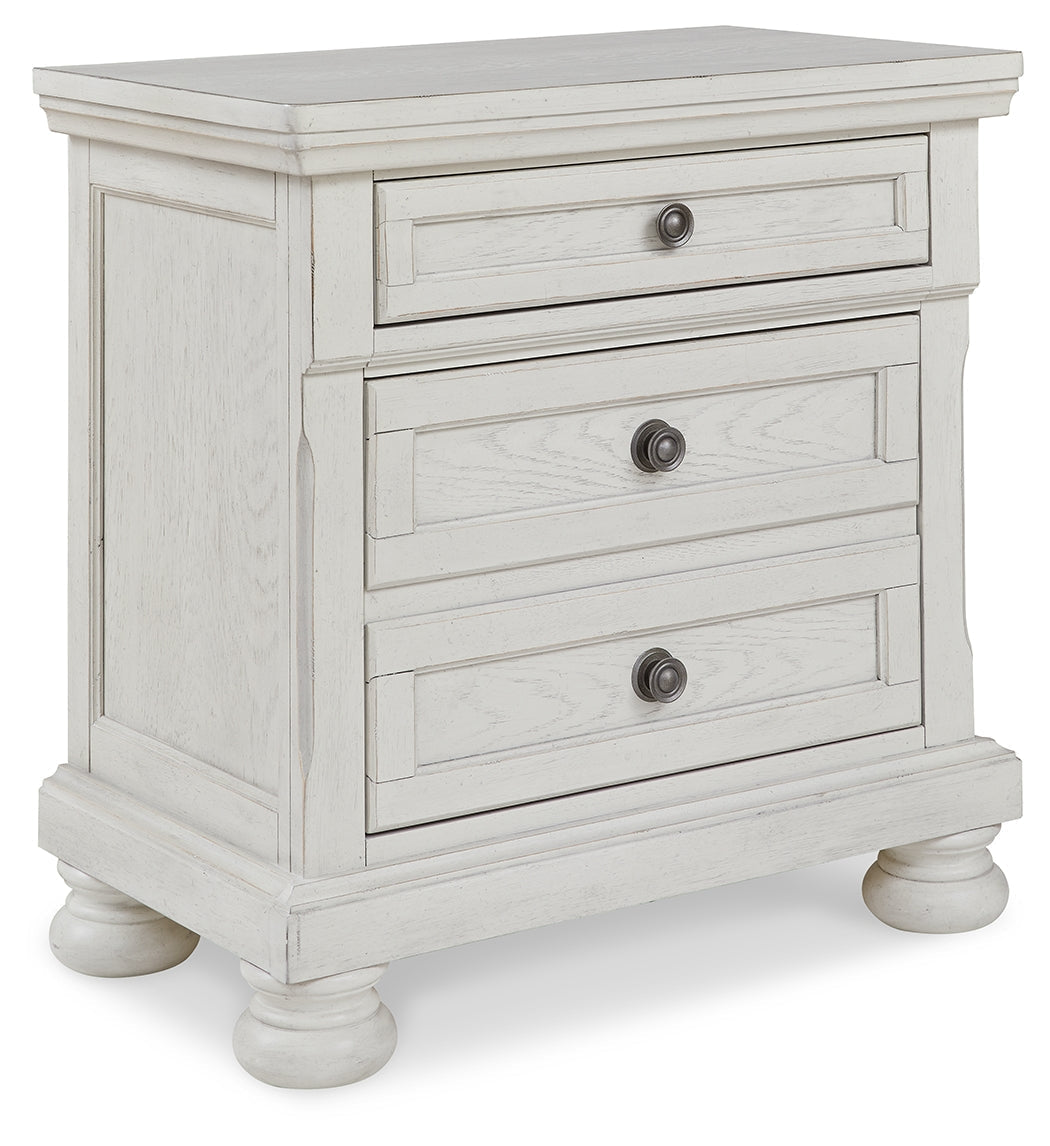 Robbinsdale Antique White Full Sleigh Storage Bedroom Set with Nightstand