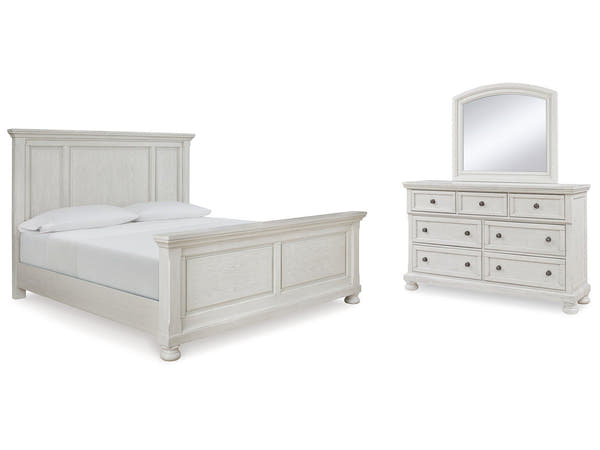 Robbinsdale White Queen Panel Bedroom Set with Dresser and Mirror