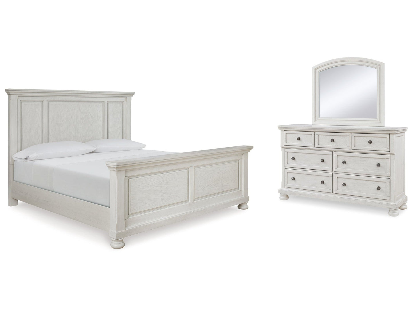 Robbinsdale White Queen Panel Bedroom Set with Dresser and Mirror