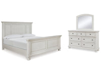 Robbinsdale White Queen Panel Bedroom Set with Dresser and Mirror