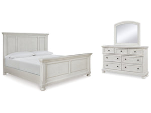 Robbinsdale White Queen Panel Bedroom Set with Dresser and Mirror