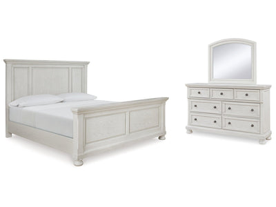 Robbinsdale White Queen Panel Bedroom Set with Dresser and Mirror