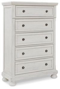 Robbinsdale White Queen Panel Storage Bedroom Set with Dresser, Mirror and Chest