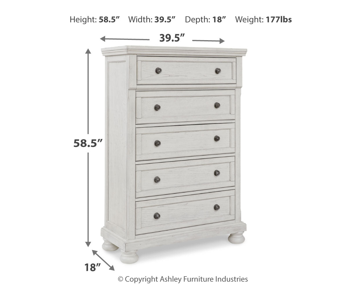 Robbinsdale White Queen Panel Storage Bedroom Set with Dresser, Mirror and Chest