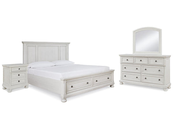 Robbinsdale White Queen Storage Bedroom Set with Dresser, Mirror and Nightstand
