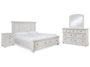 Robbinsdale White Queen Storage Bedroom Set with Dresser, Mirror and Nightstand