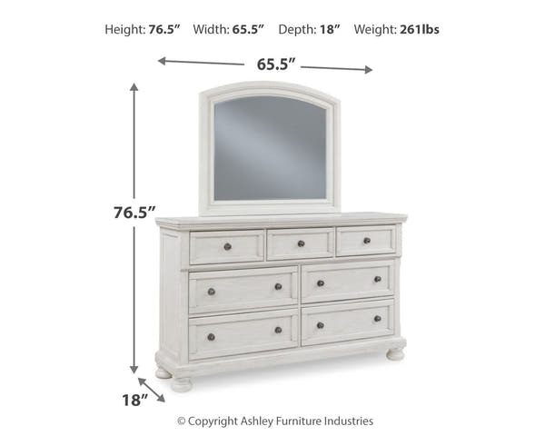 Robbinsdale White Queen Storage Bedroom Set with Dresser, Mirror and Nightstand