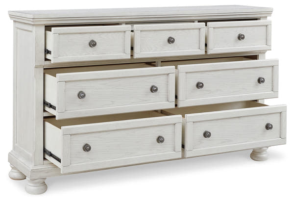 Robbinsdale White Twin Sleigh Storage Bedroom Set with Dresser