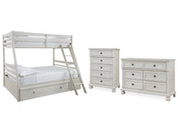 Robbinsdale White Twin over Full Bunk Bedroom Set with Dresser and Chest