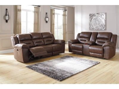 Stoneland Brown Power Reclining Sofa and Loveseat