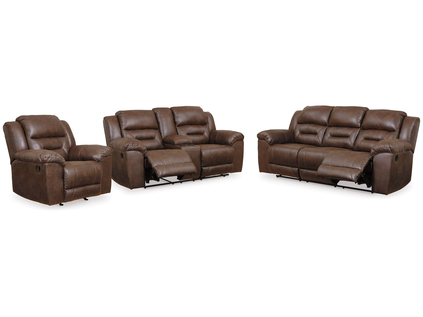 Stoneland Brown Reclining Sofa, Loveseat and Recliner